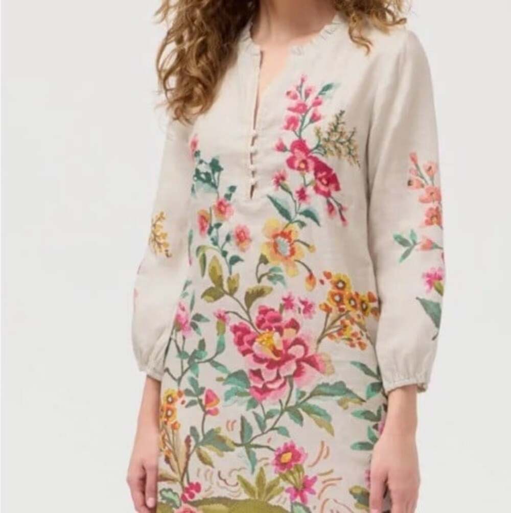 Johnny Was Shift Field Dress Pull on Size M 100% linen